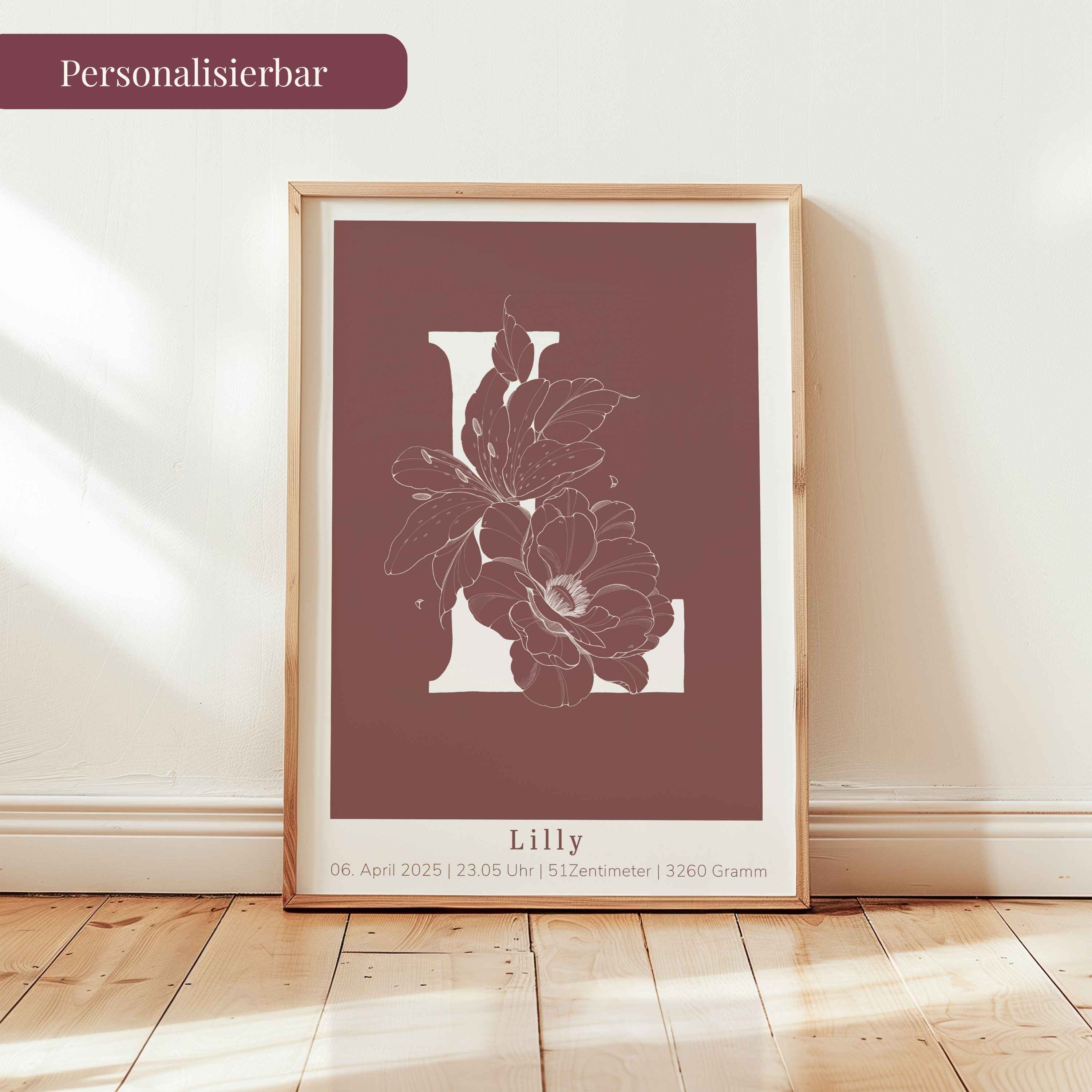 Geburtsposter "Floraler Buchstabe"