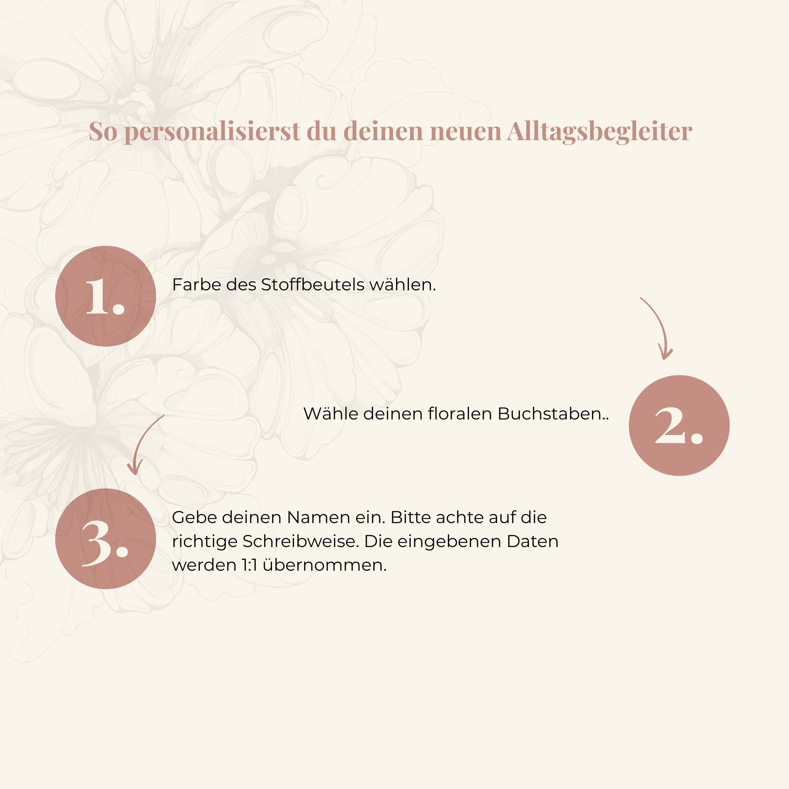 Stoffbeutel mit floralem Buchstaben - personalisierbar