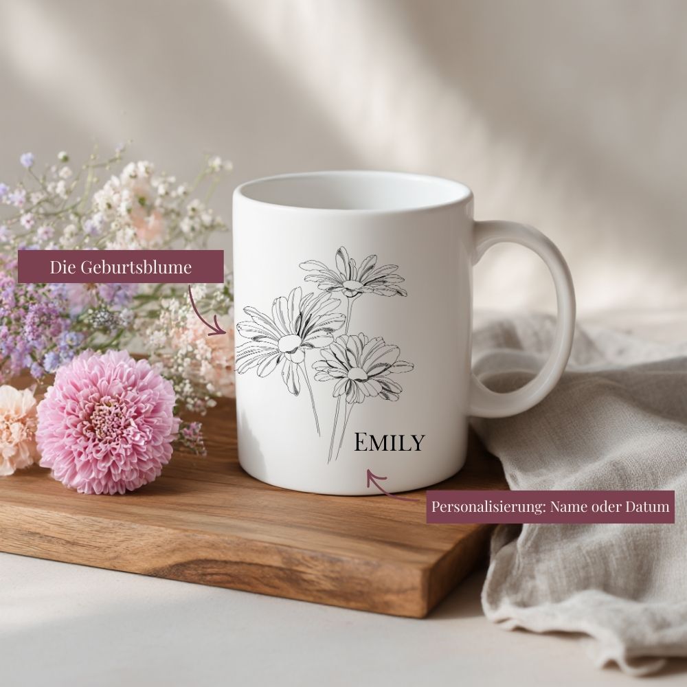 Keramiktasse mit Geburtsblumen - Studio Linéa Botanica