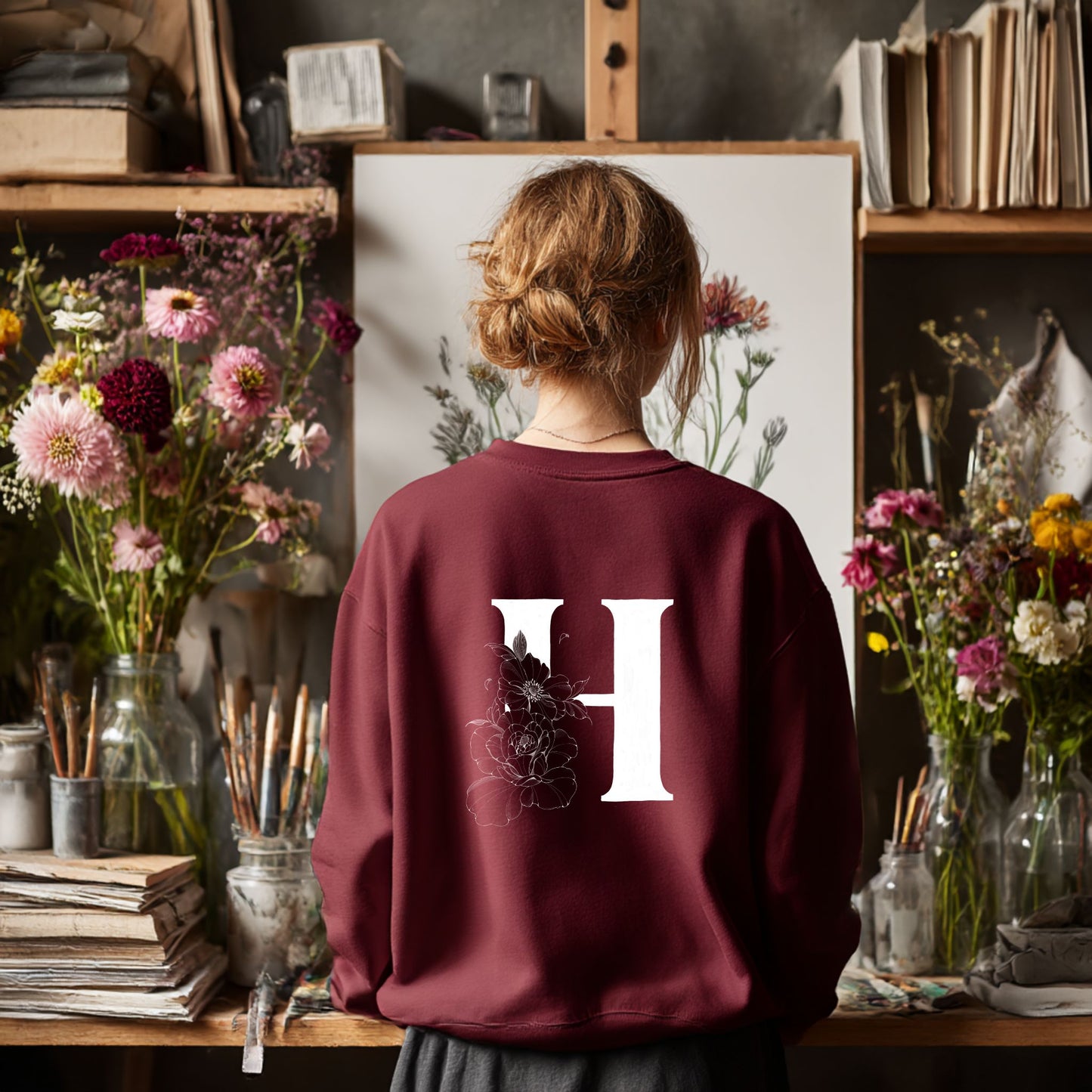 Sweater mit floralem Buchstaben - personalisierbar