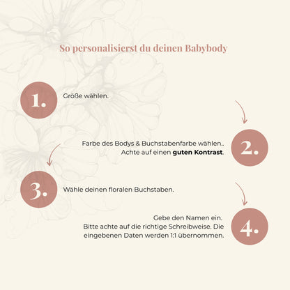Babybody mit floralem Buchstaben - personalisierbar