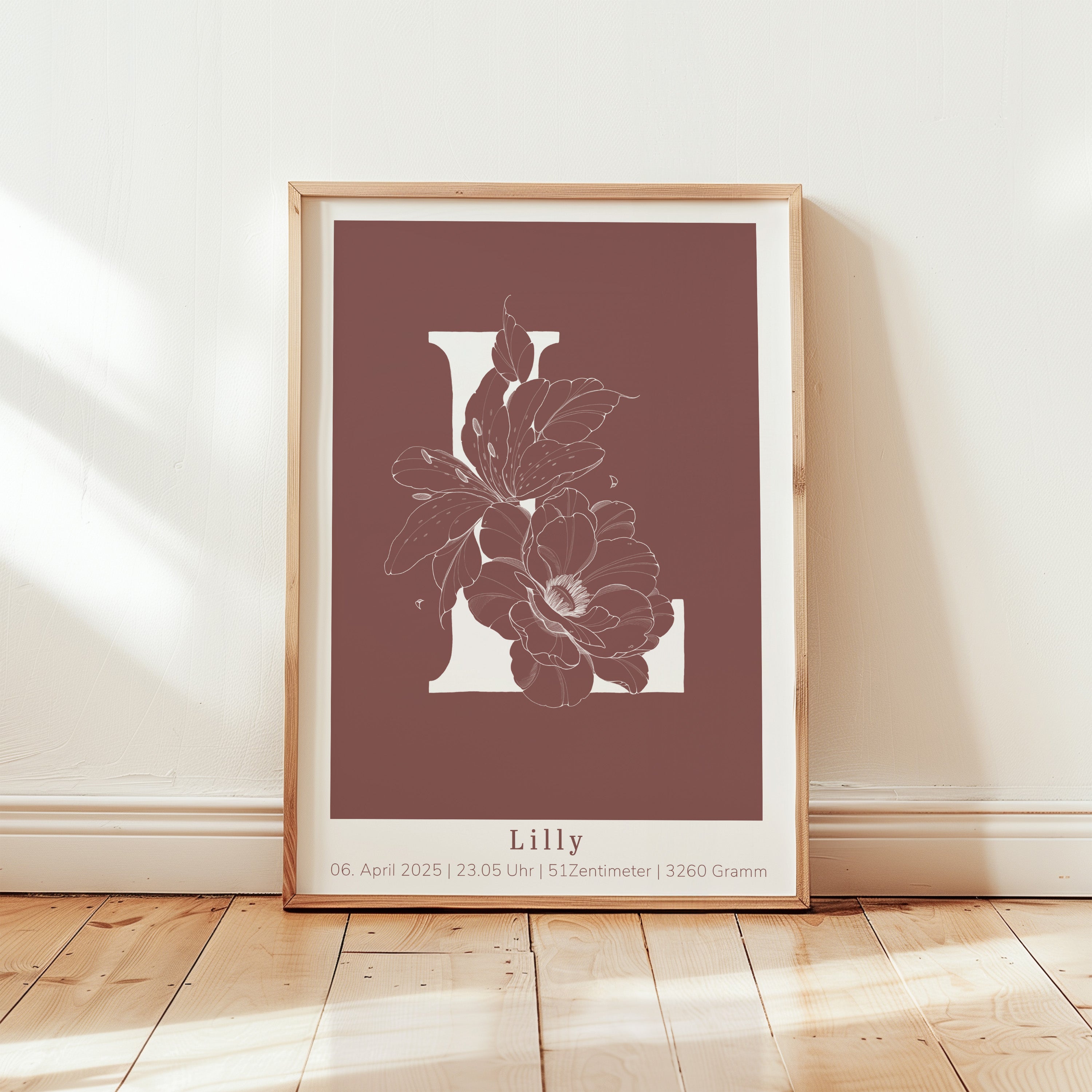 Geburtsposter "Floraler Buchstabe"