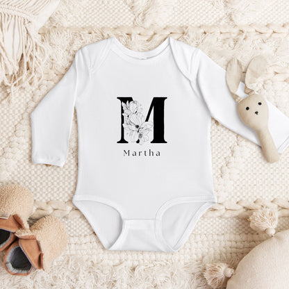 Babybody mit floralem Buchstaben - personalisierbar