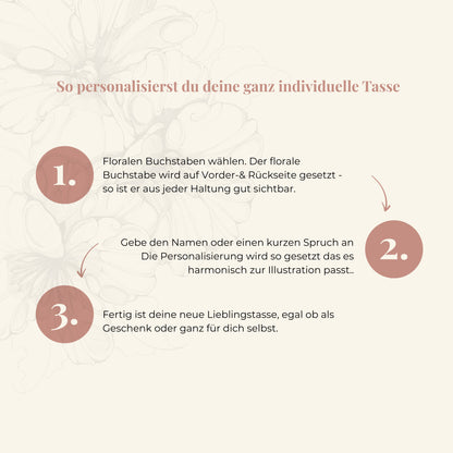 Emaille-Tasse mit floralem Buchstaben - personalisierbar