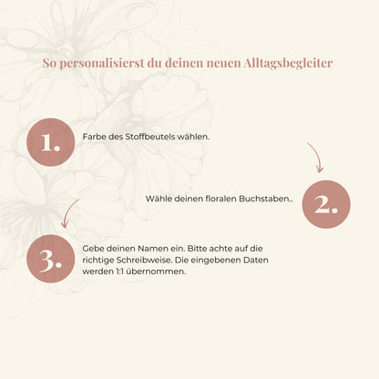 Stoffbeutel mit floralem Buchstaben - personalisierbar