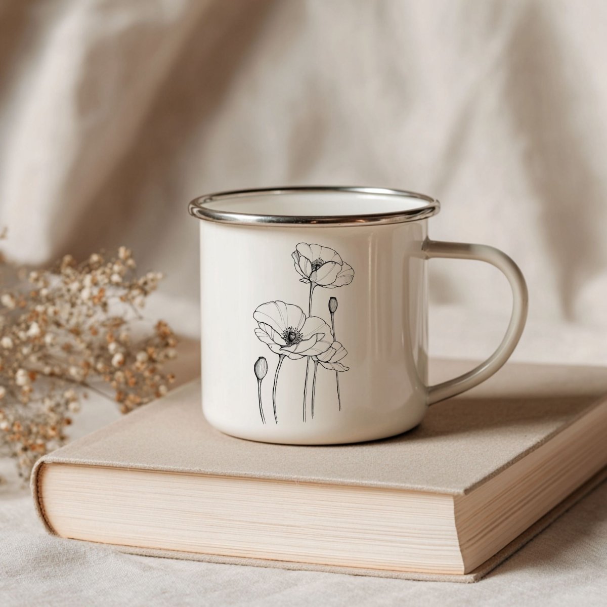 Emaille - Tasse mit Geburtsblumen - personalisierbar - Studio Linéa Botanica